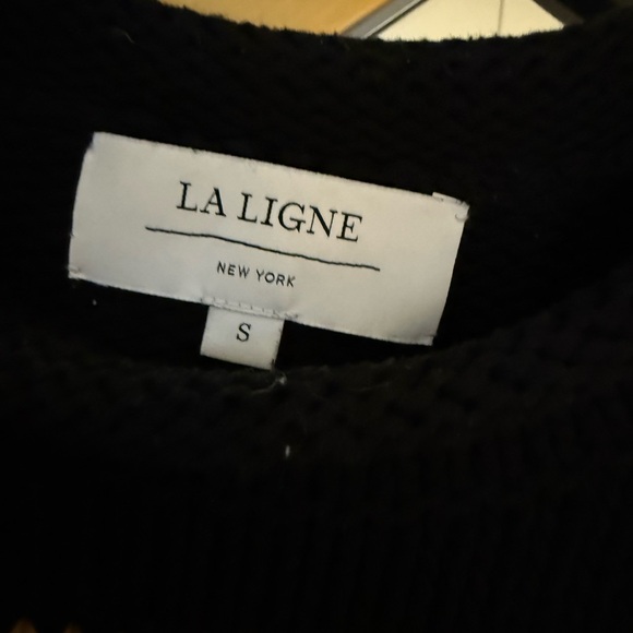 LA LIGNE Marina Striped Cotton Crewneck Pullover Sweater in black and tan Small - Picture 3 of 4